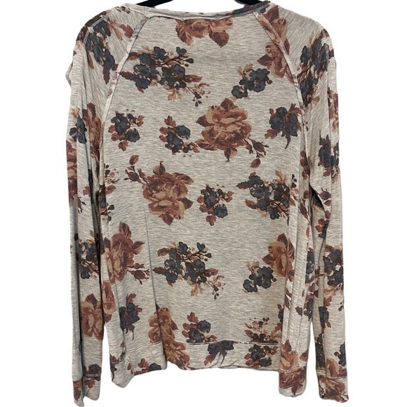 Lg Lace‎ Up Cold Shoulder Floral Sweater Top Should Cut Outs in Heather Grey - Picture 5 of 5